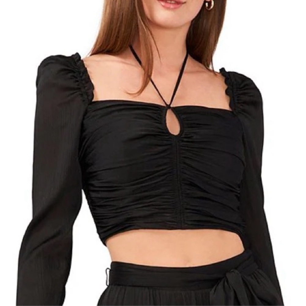 BNWT Chelsea & Violet Plisse crinkle satin RuchedSquare neck Long sleeve sz 8